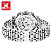 お買い得  機械式腕時計-OLEVS 男性 機械式時計 クリエイティブ 贅沢 ファッション ビジネス スケルトン 自動巻き トゥールビヨン ムーンフェイズ表示 ステンレス レザー 腕時計
