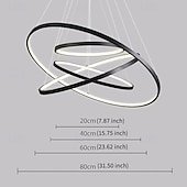 economico Design Anello e Rotondo-3 luci 80/60/40/20 cm lampada a sospensione led in metallo acrilico anello cerchio design finiture verniciate 90w / 113w 3 anelli 4 anelli dimmerabile con telecomando