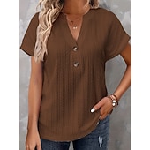 economico T-shirt semplice-Per donna Maglietta Bottoni Semplice Moda Elegante Classico Manica Corta Scollo a V Top Regolari Quotidiano Uscire Weekend Bianco Vino Marrone Estate Primavera
