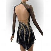 cheap Figure Skating Dresses-Figure Skating Dress Girls' Ice Skating Dress Black Patchwork Open Back Stretchy Training Competition Skating Wear Classic Crystal / Rhinestone Long Sleeve Ice Skating Figure Skating