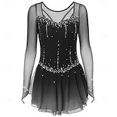 abordables Vestidos de Patinaje Artístico-Vestido de patinaje artístico Chica Patinaje Sobre Hielo Vestidos Negro Blanco Amarillo Retazos Costura asimétrica Elástico Entrenamiento Competición Ropa de Patinaje Clásico Cristal / Strass Manga