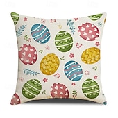 cheap Throw Pillows &amp; Covers-Set of 4 Easter Bunny Egg Print Linen Pillow Covers Spring Holiday Party Decorative Sofa Throw Cushion Covers