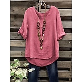 ieftine Cămăși-Pentru femei Bluză Cămașă din imitație de in Culoare solidă Stilat Casual Manșon Jumate Stil Nautic Topuri obișnuite Zilnic Albastru piscină Verde Deschis Roz Îmbujorat Trifoi Kaki Vară Primăvară