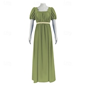 preiswerte Kleid-19. Jahrhundert Regency-Zeit Knöchellänge Kleid Kurze Ärmel Prinzessin Dame Edelfrau Einfarbig Quadrathals Kostüm Damen königlich Halloween Karneval Teegesellschaft LARP Renaissance-Messe Erwachsene