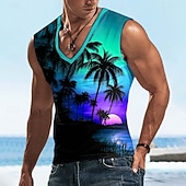 Χαμηλού Κόστους Tropická trička na dovolenou-Ανδρικά Ηλιοβασίλεμα Μπλουζάκι Αμάνικο Κοντομάνικη μπλούζα 3D εκτύπωση Λαιμόκοψη V Πουκάμισο Τροπικό Υπαίθριο Διακοπές Χαβανέζα Θαλασσί Ρουμπίνι Βυσσινί Καλοκαίρι Άνοιξη Ρούχα Τ M L XL XXL XXXL