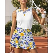 economico Set di Tennis Femminile-Per donna Floreale Set sportivo Set da tennis Gonne da tennis Maglia da tennis 2 Pezzi Senza Maniche Patchwork Stampato Traspirante Pallavolo Tennis Golf Collo ripiegato Gonna Vestito Viola scuro