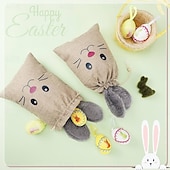 cheap Easter-5/10 Pcs Easter Linen Drawstring Gift Bag, Burlap Bags with Fluffy Bunny Ears, Perfect for Holding Easter Eggs, Cookies, Chocolates, Bunny Party Favor Bags, Easter Candy Egg Hunt for Kids