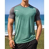 olcso Futó pólók és ujjatlan felsők-Férfi Színes Majica za trčanje Testhetzálló póló Sportos póló Sportos felső Nyár Kollázs Rövid ujjú Gyors szárítás Könnyű Nedvességelvezető Légáteresztő Edzőterem edzés Gyaloglás Kocogás Fekete