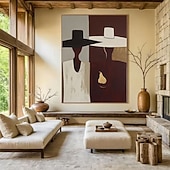 cheap People Paintings-handmade Elegant Minimalist Man and Woman with Hat Modern Figure Abstract Oil Painting For Dining Room Wall Art Decor Gift