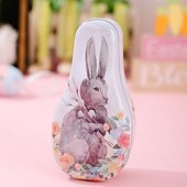 cheap Easter-1pc Easter Bunny Tin Box, Colorful Metal Cookie Candy Box, Cartoon Rabbit Gift Container for Kids, Easter Decoration