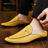 baratos Socas e Mules para Homem-Mocassins masculinos vermelhos em couro sintético – design elegante com perfurações para maior respirabilidade, perfeitos para o escritório, eventos formais e passeios casuais.