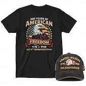 cheap Men's Collection-250th Anniversary for USA T-shirt &amp; Baseball Cap Set - USA Flag Eagle Graphic Tee 1776-2026 Patriotic for Men Adults for Independence Day