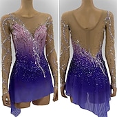 cheap Figure Skating Dresses-Figure Skating Dress Women's Ice Skating Dress Fuchsia Patchwork Open Back Stretchy Training Competition Skating Wear Classic Crystal / Rhinestone Long Sleeve Ice Skating Figure Skating