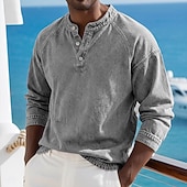 voordelige Casual Henley-T-shirt-Voor heren T-shirt Henley-shirt Overhemd van 100% katoen met zure wassing Lange mouw Effen Effen kleur Vintage Streetwear Casual Kledingstuk geverfd Bleek Puur Opstaand Henley Casual Huis Straat