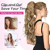 cheap Ponytails-Ponytail Extension, 18" Claw Clip Ponytail Extension Wavy Ponytails Hair Extensions Jaw Clip on Pony Tails Natural Synthetic Hairpiece for Women Daily, Dark Ash Blonde with Golden Ends 18 Inch