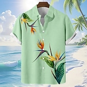 preiswerte Tropische Pflanzen-Herren Blumendruck Tropische Blumen Sommer Hawaiihemd Knopfhemd Alohahemd Kurzarm Hawaiianisch Urlaub Ferien Strandbekleidung Sommer Frühling Umlegekragen 3D-Druck Leinenähnliches Hemd Blau Rosa Grün