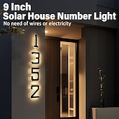 baratos Candeeiros Luzes de Exterior-Luminária de parede solar externa de 9 polegadas com endereço, à prova d'água IP44, luz LED com número para jardim, varanda, casa de campo, rua, placa luminosa com número da casa, luz decorativa