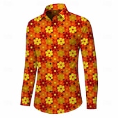 abordables Tapas-Retro Antiguo Años 70 Camisas Camisa hawaiana Larga Hippie Floral Disfraz Hombre Mascarada Festival de Música Fiesta Ropa Cotidiana Adulto Camisas