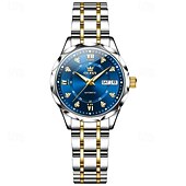 cheap Mechanical Watches-New Olevs Brand Ladies' Business Watch With Luminous Display, Calendar And Week Indication, Fully Automatic Mechanical Movement, Diamond-Set Rhombus Shape, Water-Resistant, Suitable For Casual And Spo