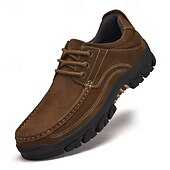 abordables Zapatos Informales con Cordones-Zapatos con cordones de piel sintética de ante color caqui para hombre, zapatillas informales antideslizantes y resistentes para senderismo y actividades al aire libre.