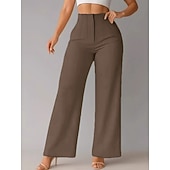 baratos perna larga e cintura alta-Mulheres Perna larga chinês Elegante Moda Roupa de rua Comprimento total Cintura Alta Tecido Confortável Macio Micro-Elástica Ao ar livre Escritório Rua Azul Preto Branco Marron Primavera Outono