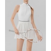 baratos Vestido Feminino-Mulheres Cor Sólida Vestido de tênis com shorts e sutiã embutidos Vestido esportivo Sem Manga Zip Up Bolsos Elástico Respirável Tênis Corrida Ginástica Gola Alta Vestidos Moletom Preto Branco Roupas