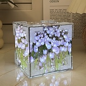 お買い得  装飾ライト-造花 DIY チューリップ キューブ ミラー ボックス ナイトライト、母の日、誕生日、ロマンチックな装飾のための花のディスプレイギフト &amp;家庭的な雰囲気、組み立てキット