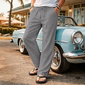 ieftine Retro-Bărbați Pantaloni de in Pantaloni de vară Pantaloni de plajă Cordon Talie elastică Picior drept Simplu Confort Comfortabil Lungime totală Casual Zilnic În aer liber Vacanță Modă Albastru piscină Negru