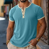 abordables Camisetas casuales de hombre-Hombre Camiseta Henley Shirt Tee Camiseta superior Manga Corta Bloque de color Moda Design Básico Ligero Bloque de Color Henley Casual Vacaciones Calle Verano Primavera Negro Marrón Camiseta Henley