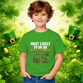cheap St. Patrick's Tops-St. Patrick St. Paddy's Day Boys' 3D Graphic Funny Slang 67 T shirt Tee Short Sleeve 3D Print Summer Spring Sports Fashion Streetwear Kids 4-12 Years Crew Neck Casual Daily Outdoor Regular Fit