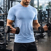 billiga Löpar-T-shirts och linnen-Herr Solid färg T-shirt för jogging Kompressionströja Atletisk skjorta Sport topp Sommar Kortärmad Snabb tork Fuktabsorberande Andningsfunktion Gymträning Gång Joggning Svart Vit Himmelsblå