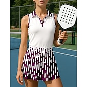 levne Sada ženského tenisu-Dámské Geometrický Sportovní sada Tenisová sada Tenisová sukně Tenisové tričko 2 kusy Bez rukávů Slátanina Tisk Prodyšné Tenis Golf Badminton Přehnutý Sukně Černá Fialová Námořnická modř Oblečení na