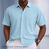  Men's Shirt Texture Casual Shirt Corduroy Shirt Button Up Shirt Black White Burgundy Navy Blue Military Green Short Sleeve Plain Shirt Collar Casual Daily Front Pocket Clothing Apparel Elegant