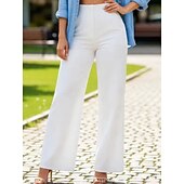 baratos perna larga e cintura alta-Mulheres Perna larga chinês Elegante Moda Roupa de rua Comprimento total Cintura Alta Tecido Confortável Macio Micro-Elástica Ao ar livre Escritório Rua Azul Preto Branco Marron Primavera Outono