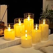 economico Luci di candela-3 candele a led senza fiamma con telecomando, candele di cera senza fumo per proposte di matrimonio, feste, cene, illuminazione ambientale, alimentate a batteria AAA, decorazioni per la casa