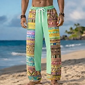 abordables Pantalons décontractés imprimés pour hommes-Homme Géométrique Ethnique Art abstrait Pantalons Pantalon décontracté Pantalons Amples Taille Moyenne Mode Maison Extérieur Vacances Taille élastique avec cordon de serrage Pantalon en lin avec