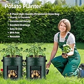 billiga Trädgårdsarbete-2-pack grönsaksodlingsbehållare PE-behållare, potatisodlingspåsar, 10 gallon med klaff och handtag, krukor för lök, frukt, tomat och morötter