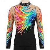 cheap Boys&amp;Men Figure Skating Costumes-Figure Skating Top Men's Ice Skating Tops Black Patchwork Open Back Stretchy Training Competition Skating Wear Classic Crystal / Rhinestone Long Sleeve Ice Skating Figure Skating