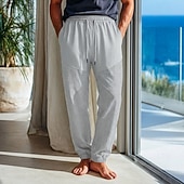 economico Vacanza-Per uomo Pantaloni di Lino Pantaloni Estivi Coulisse Elastico in vita Polsino elastico Semplice Comodità Traspirante Lunghezza intera Casuale Quotidiano All'aperto Vacanza Moda Blu Nero Elasticizzato