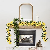 economico Fiore finti-Confezione da 3 ghirlande di girasoli artificiali, 7,5 piedi/filo di girasoli di seta appesi, fiori rampicanti con foglie verdi per la stanza, la cucina, il giardino, il compleanno, il matrimonio, il