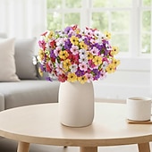  24 csokor művirág kültéri és beltéri használatra, 6 színű vegyes műanyag művirágok százszorszépből eukaliptusz levelekkel, otthoni kerti dekorációhoz, verandára, ablakládába