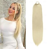 economico Code-Extension per capelli a coda di cavallo da donna, lunga coda di cavallo intrecciata con elastico, extension sintetica liscia a coda di cavallo intrecciata da 22 pollici (riflessi biondo dorato)