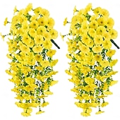 お買い得  造花-4個の吊り下げ式人工アサガオのつる、UV耐性造花、屋外用、玄関ポーチの庭の結婚式用の造花、造花のつる、夏の屋内屋外装飾