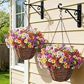  24 csokor művirág kültéri és beltéri használatra, 6 színű vegyes műanyag művirágok százszorszépből eukaliptusz levelekkel, otthoni kerti dekorációhoz, verandára, ablakládába