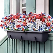 baratos Flor artificial-24 ramos de flores artificiais para decoração externa, patriótica, 250º aniversário, 4 de julho, Dia da Independência, flores artificiais de plástico que não desbotam, para jardim, varanda, floreira,