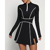 economico Abbigliamento Tennis da donna-Per donna Tinta unita Abito da tennis con pantaloncini Abito sportivo Manica Lunga Con zip Tasca Elastico Traspirante Tennis Corsa Fitness Collo Alto Vestito Tuta Nero Abbigliamento da tennis