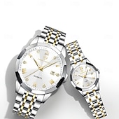 baratos Relógios Quartz-relógios de casal, masculinos &amp;Relógios femininos de luxo e charme, com detalhes em strass, função de calendário, visor com luz noturna, relógios casuais e modernos, acessórios perfeitos para