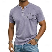 ieftine Vintage&amp;amp;Retro-Bărbați Epocă Spălat Tricouri Henley Top Cămașă spălată Manșon scurt Epocă Casual Tulburat Casual Zilnic În aer liber Vară Primăvară Toate Sezoanele Albastru Deschis Mov Gri Henley Tricou Henley