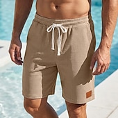 Χαμηλού Κόστους Casual σορτς-Ανδρικά Σορτς βάφλα Σορτσάκια Καλοκαιρινό σορτς Casual σορτς Κορδόνι Τσέπη Ελαστική μέση Σκέτο Άνεση Αναπνέει σύντομο ΕΞΩΤΕΡΙΚΟΥ ΧΩΡΟΥ Διακοπές Αθλητισμός Καθημερινό Μαύρο Λευκό Μικροελαστικό