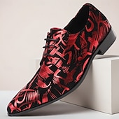 tanie Elementarne Buty Eleganckie-Oryginalne skórzane, czerwone, męskie buty wizytowe z artystycznym nadrukiem, wyjątkowe obuwie designerskie na ślub, wygodne i modne na dzień ślubu